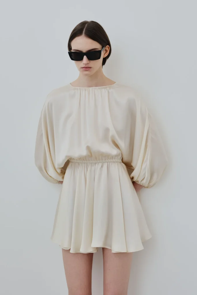 Organic Silk Mini Dress in Almond from Herth