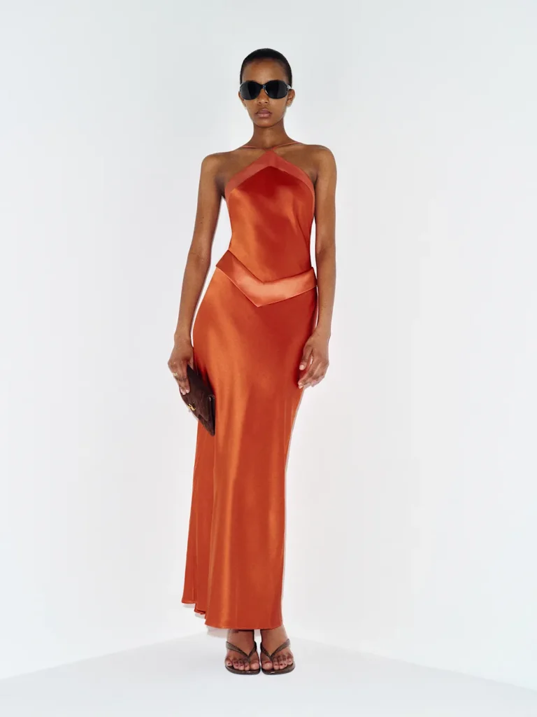 Jillian Silk Dress in chili mango from Reformation