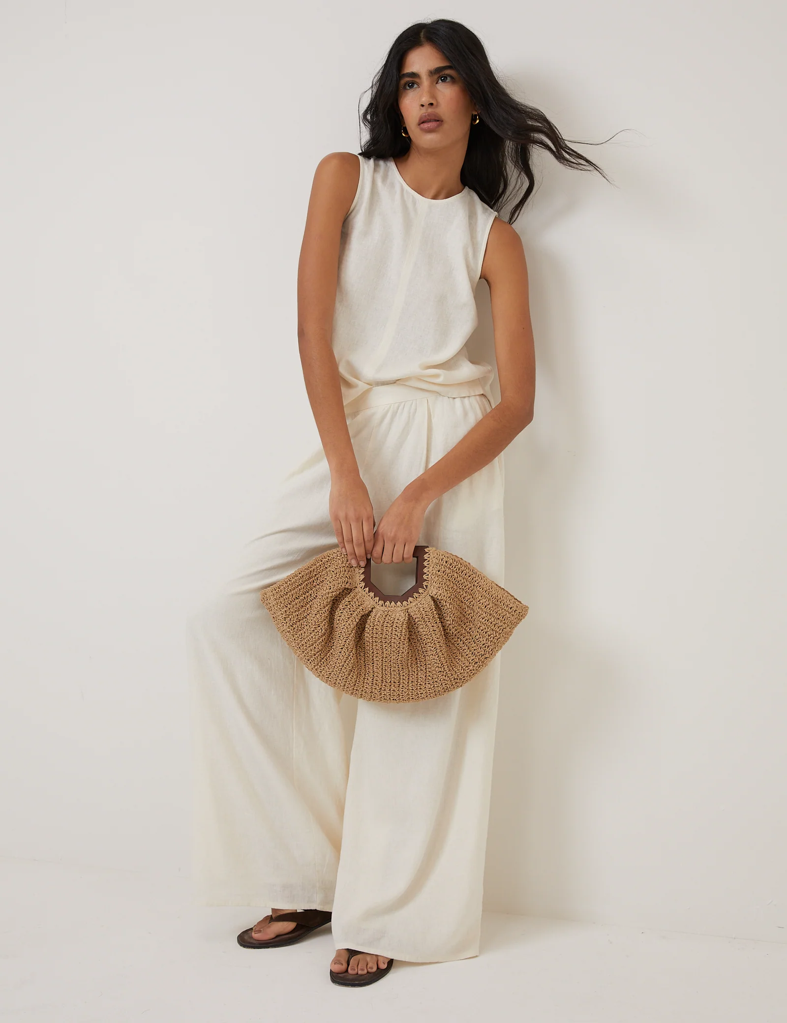 Cream Linen-Blend Wide Leg Jerrow Trousers from Nobody’s Child